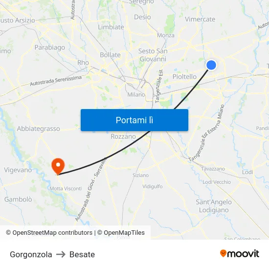 Gorgonzola to Besate map