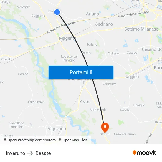Inveruno to Besate map