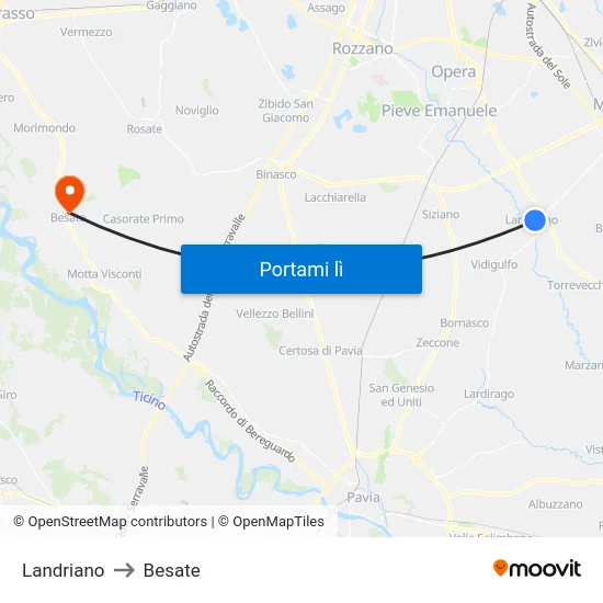 Landriano to Besate map