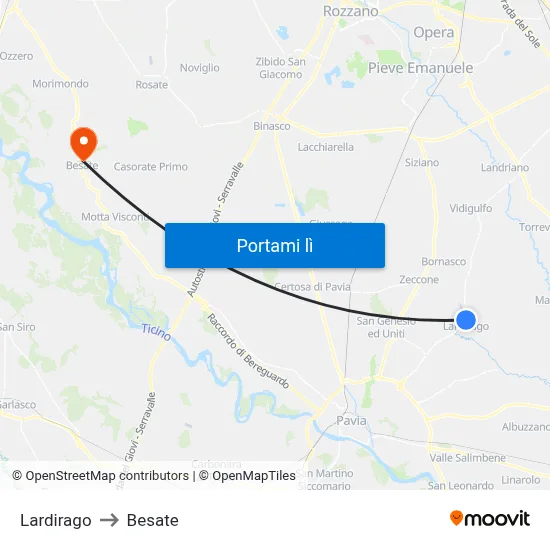 Lardirago to Besate map