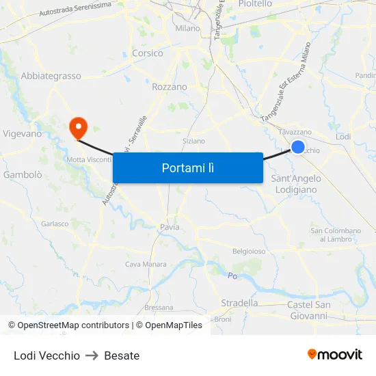 Lodi Vecchio to Besate map