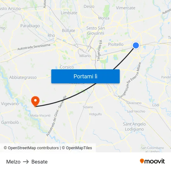 Melzo to Besate map