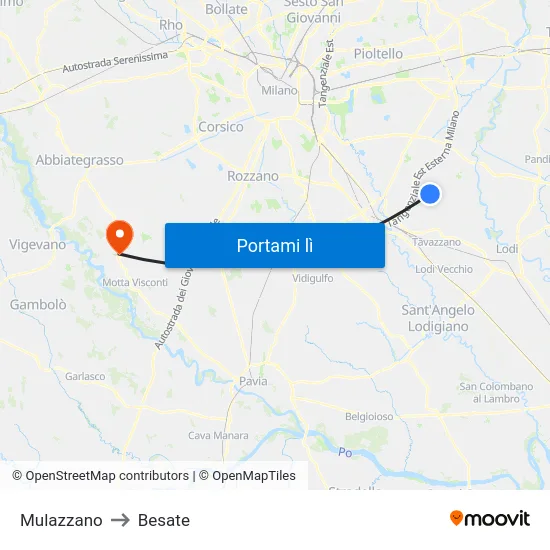 Mulazzano to Besate map