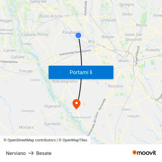 Nerviano to Besate map
