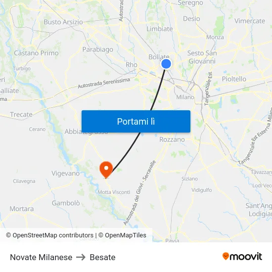 Novate Milanese to Besate map