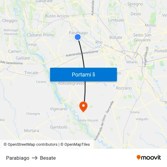 Parabiago to Besate map