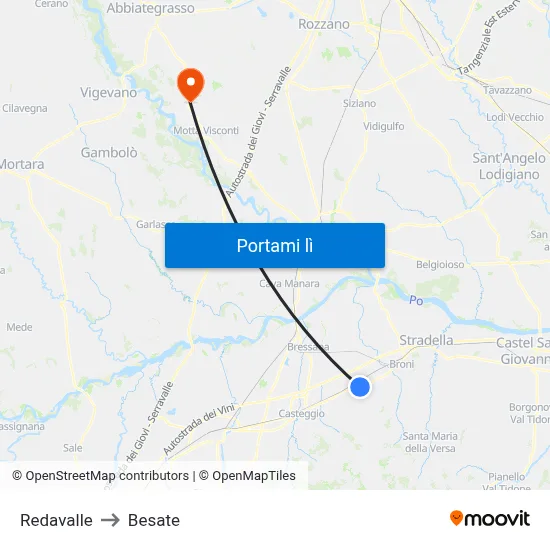 Redavalle to Besate map