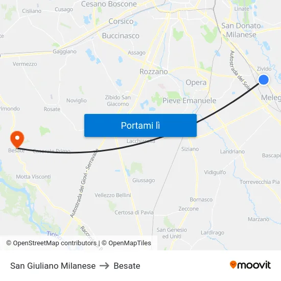 San Giuliano Milanese to Besate map