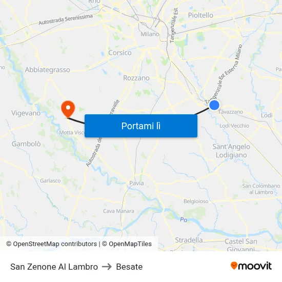 San Zenone Al Lambro to Besate map