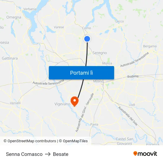 Senna Comasco to Besate map