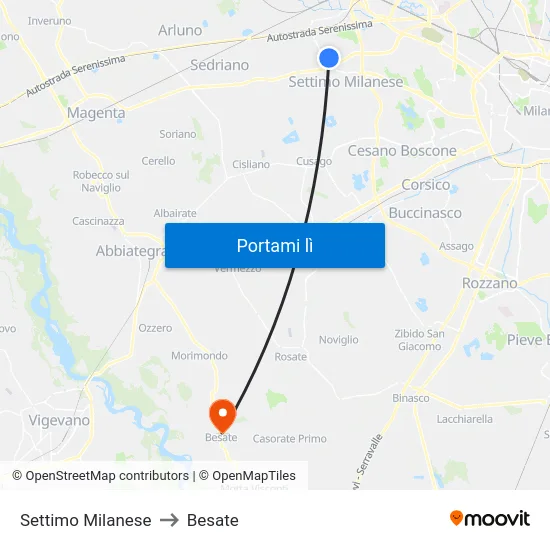 Settimo Milanese to Besate map