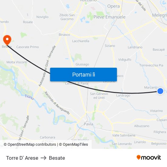 Torre D' Arese to Besate map