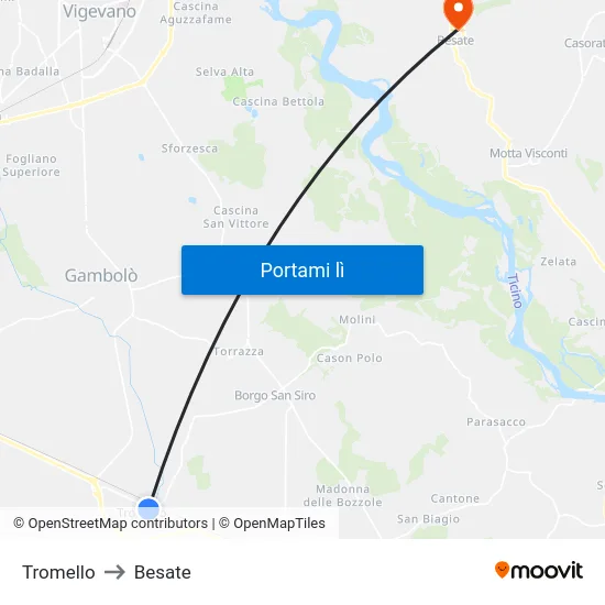 Tromello to Besate map