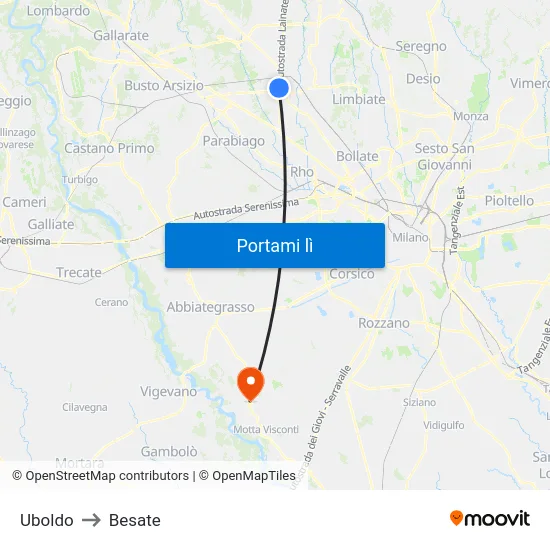 Uboldo to Besate map