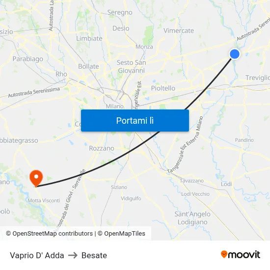 Vaprio D' Adda to Besate map