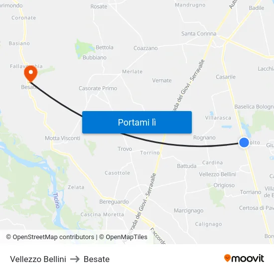Vellezzo Bellini to Besate map