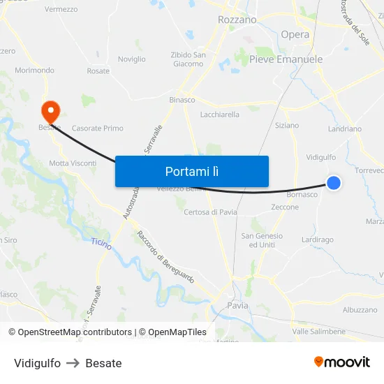Vidigulfo to Besate map