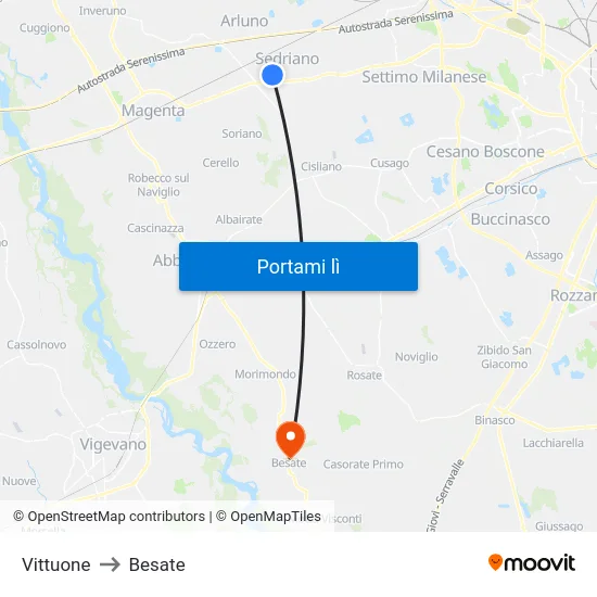 Vittuone to Besate map