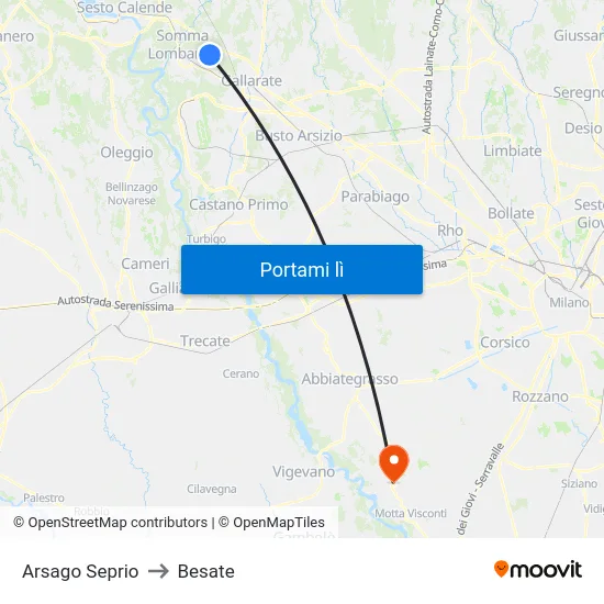 Arsago Seprio to Besate map
