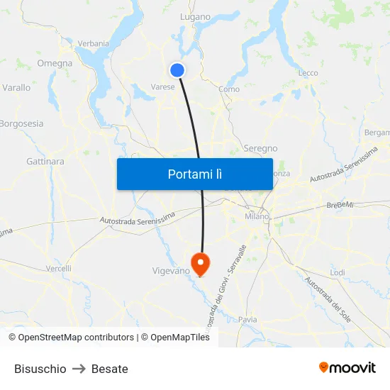 Bisuschio to Besate map