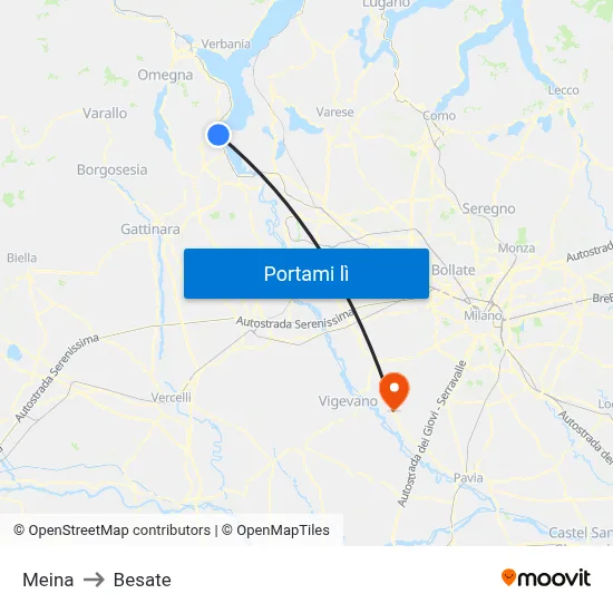Meina to Besate map
