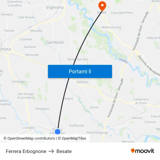 Ferrera Erbognone to Besate map