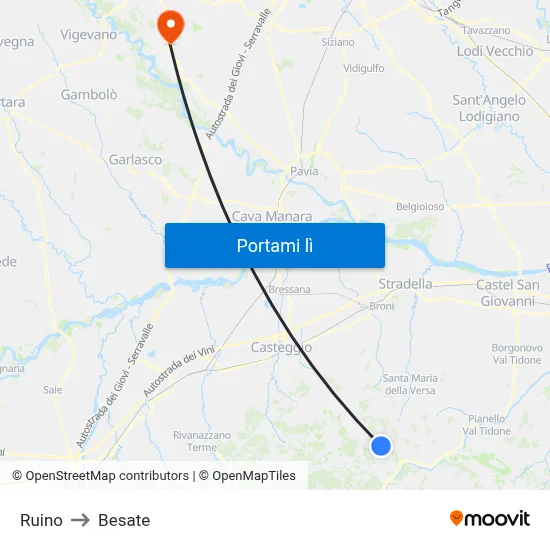 Ruino to Besate map