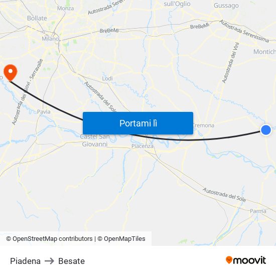 Piadena to Besate map