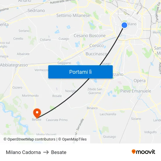 Milano Cadorna to Besate map