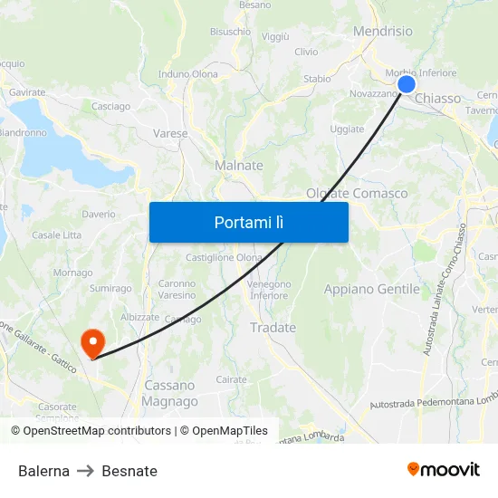 Balerna to Besnate map