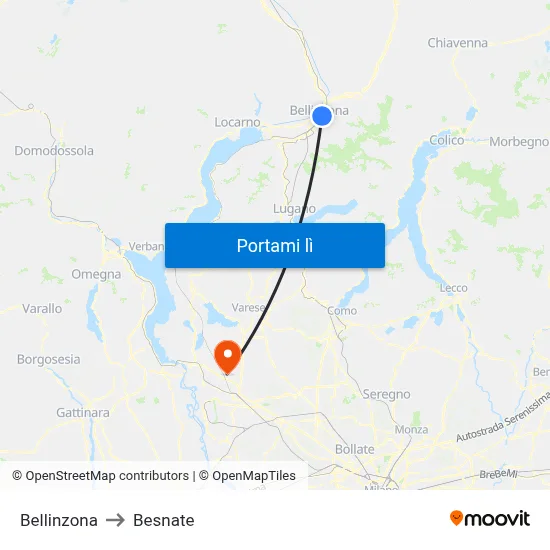 Bellinzona to Besnate map