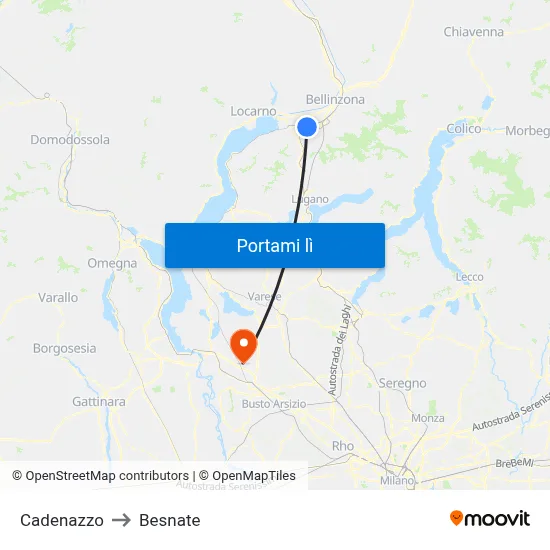 Cadenazzo to Besnate map