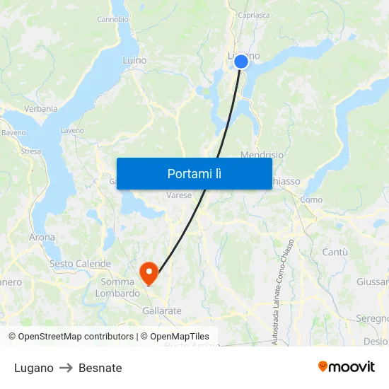 Lugano to Besnate map