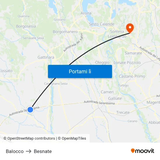 Balocco to Besnate map