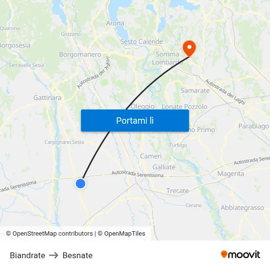 Biandrate to Besnate map