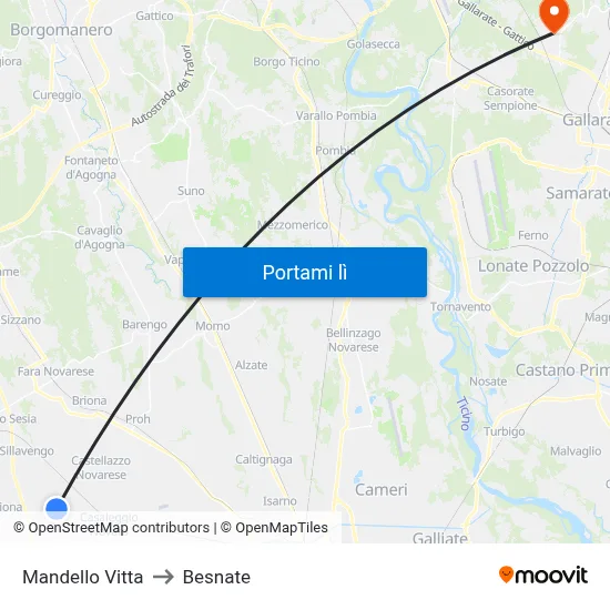 Mandello Vitta to Besnate map