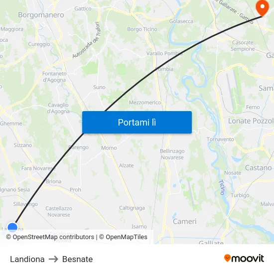 Landiona to Besnate map