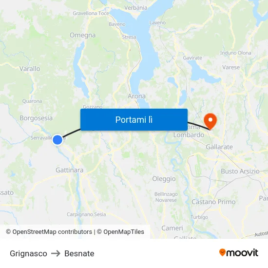 Grignasco to Besnate map