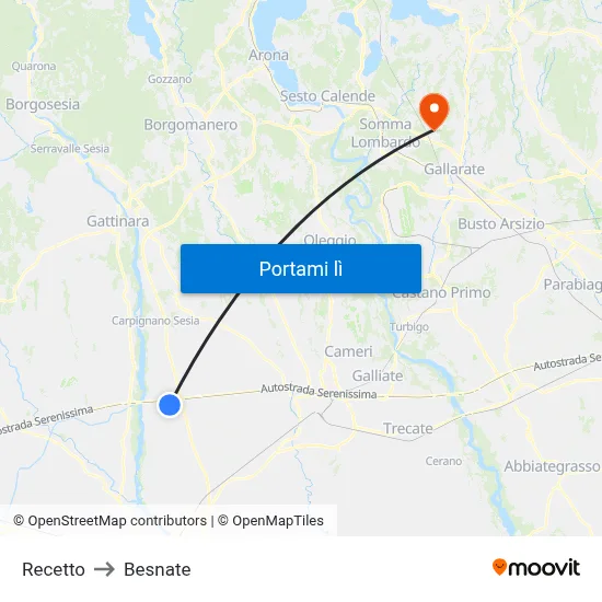 Recetto to Besnate map
