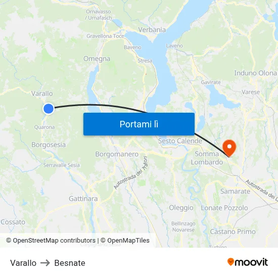 Varallo to Besnate map