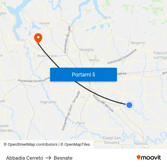 Abbadia Cerreto to Besnate map