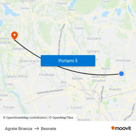 Agrate Brianza to Besnate map