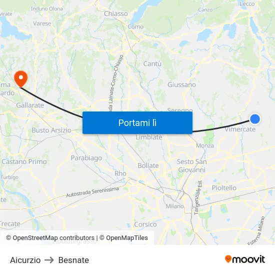 Aicurzio to Besnate map