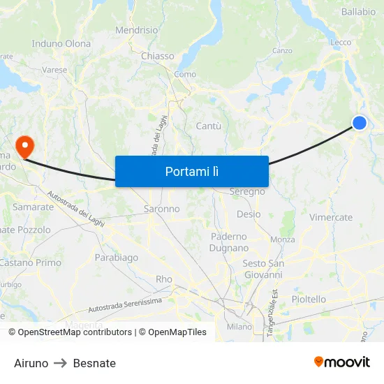 Airuno to Besnate map