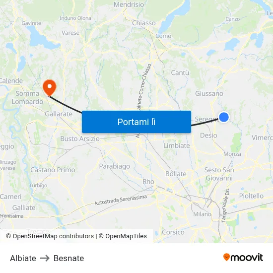 Albiate to Besnate map