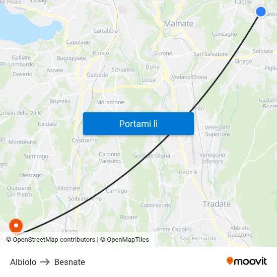 Albiolo to Besnate map