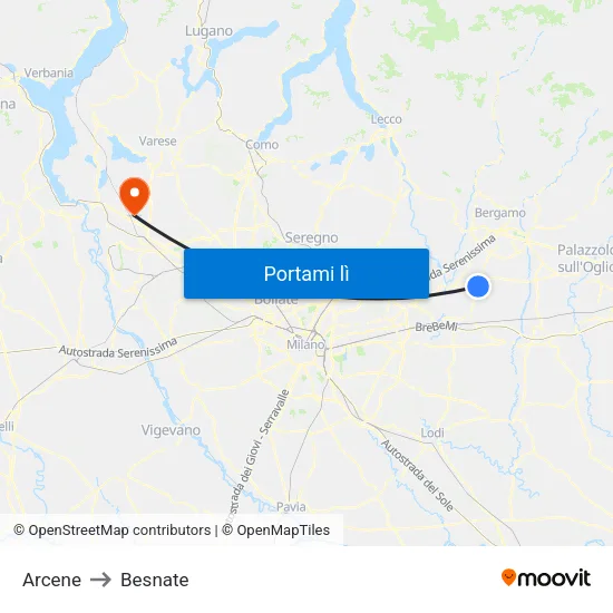 Arcene to Besnate map