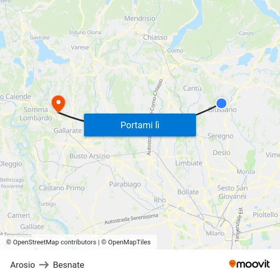 Arosio to Besnate map