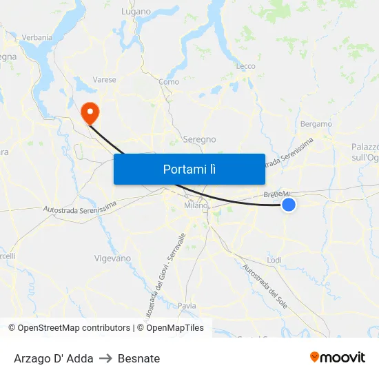 Arzago D' Adda to Besnate map