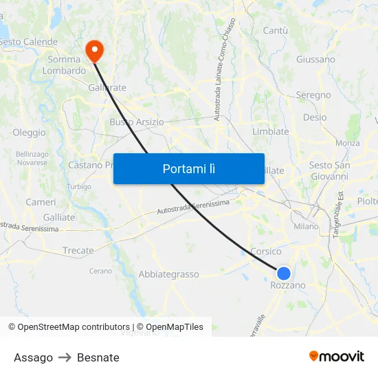 Assago to Besnate map